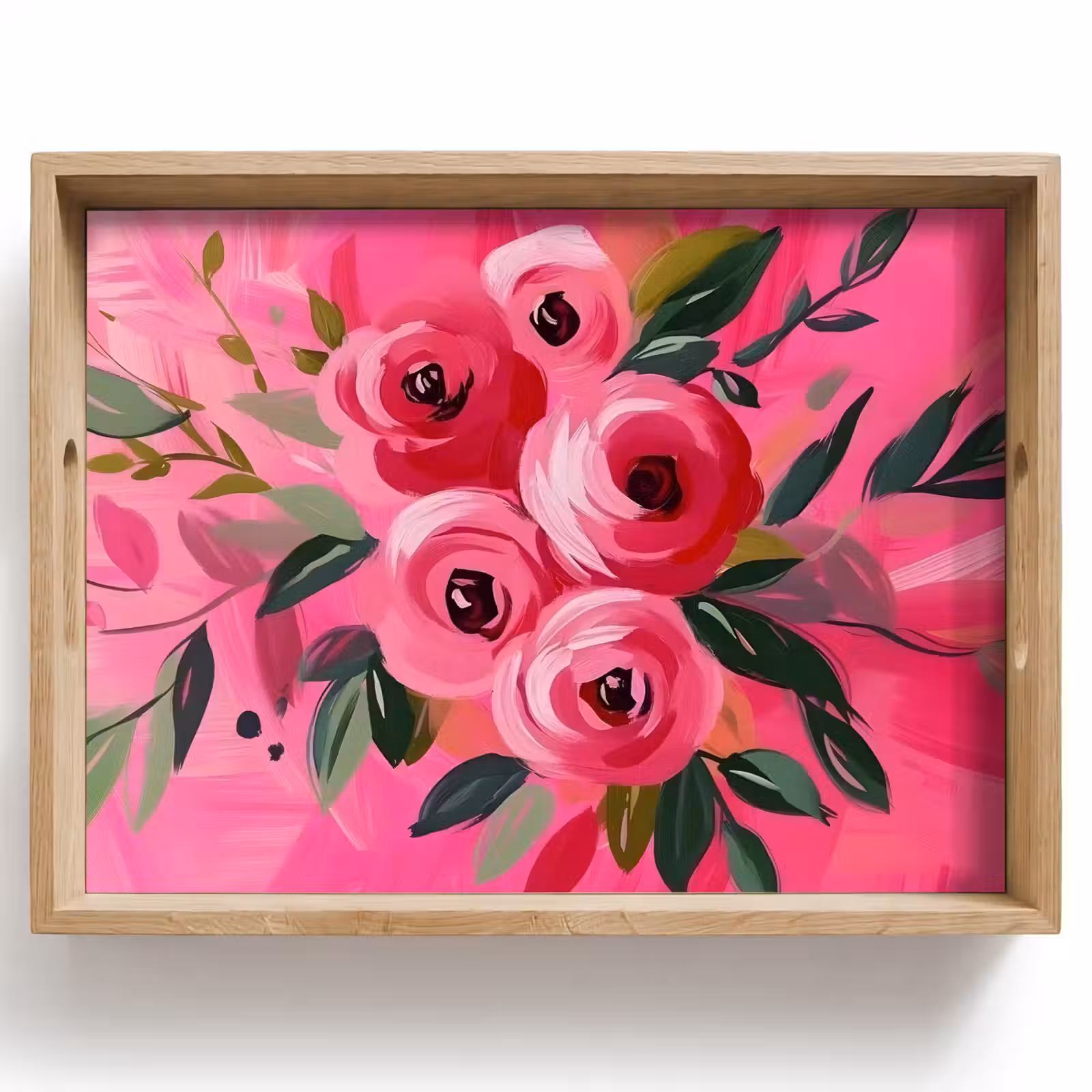 Vassoio - Fiori - Vernice - Rosa — 1