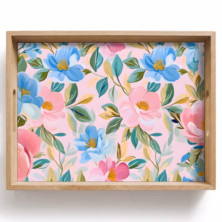 Vassoio - Blu - Rosa - Fiori — 1