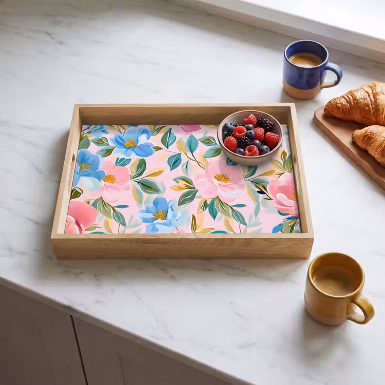Vassoio - Blu - Rosa - Fiori — 3