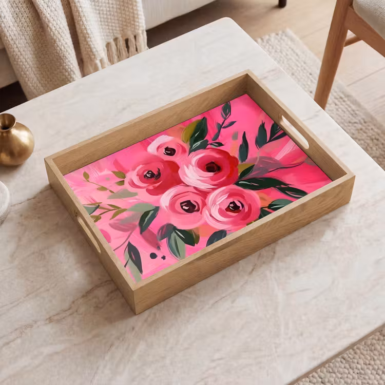 Vassoio - Fiori - Vernice - Rosa — 2