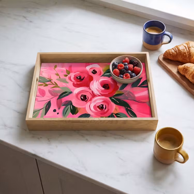 Vassoio - Fiori - Vernice - Rosa — 3