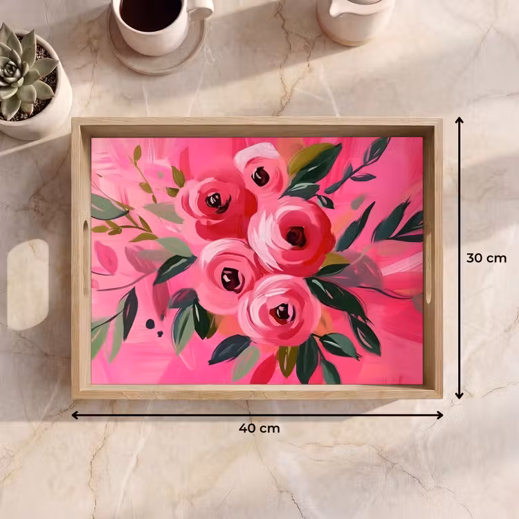 Vassoio - Fiori - Vernice - Rosa — 7