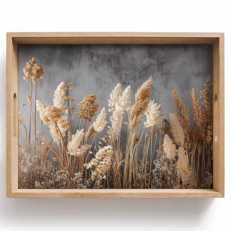 Vassoio - Fiori di campo essiccati - Grigio - Cemento — 1