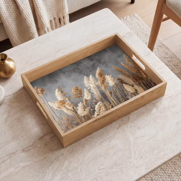 Vassoio - Fiori di campo essiccati - Grigio - Cemento — 2