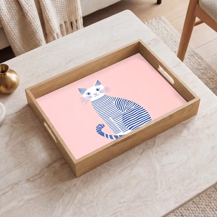 Vassoio - Gatto - Illustrazione - Minimalista - Rosa — 2