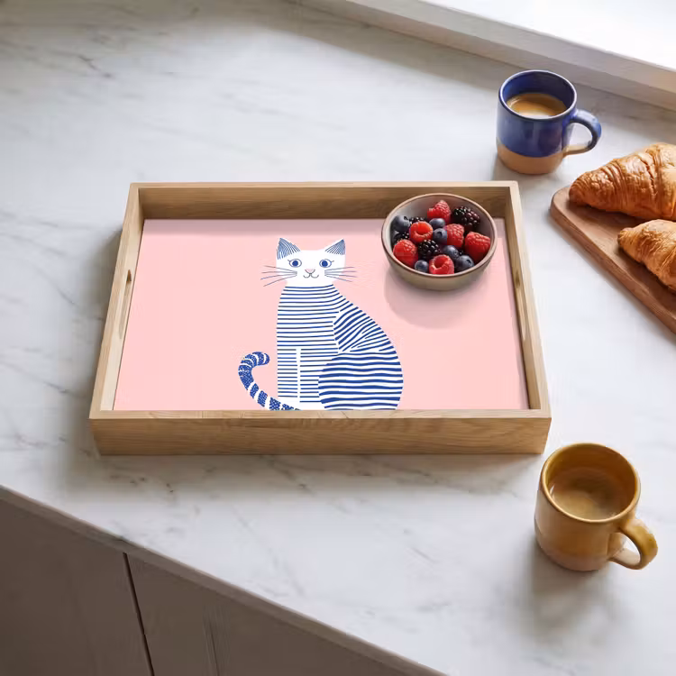 Vassoio - Gatto - Illustrazione - Minimalista - Rosa — 3