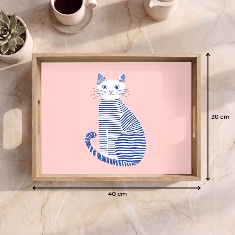 Vassoio - Gatto - Illustrazione - Minimalista - Rosa — 7