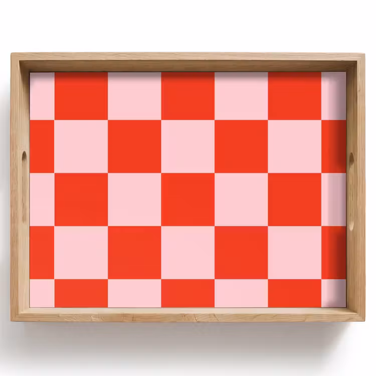 Vassoio - Motivo scacchiera - Rosso - Rosa - Cubi — 1