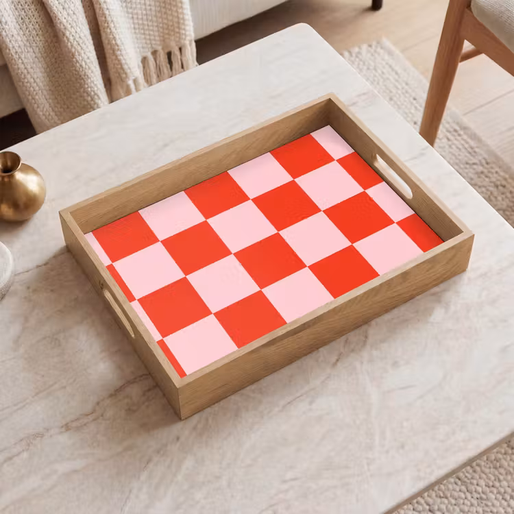 Vassoio - Motivo scacchiera - Rosso - Rosa - Cubi — 2