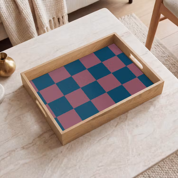 Vassoio - Stampa scacchiera - Blu - Rosso - Cubi — 2