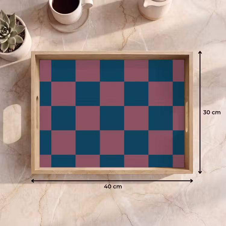 Vassoio - Stampa scacchiera - Blu - Rosso - Cubi — 7