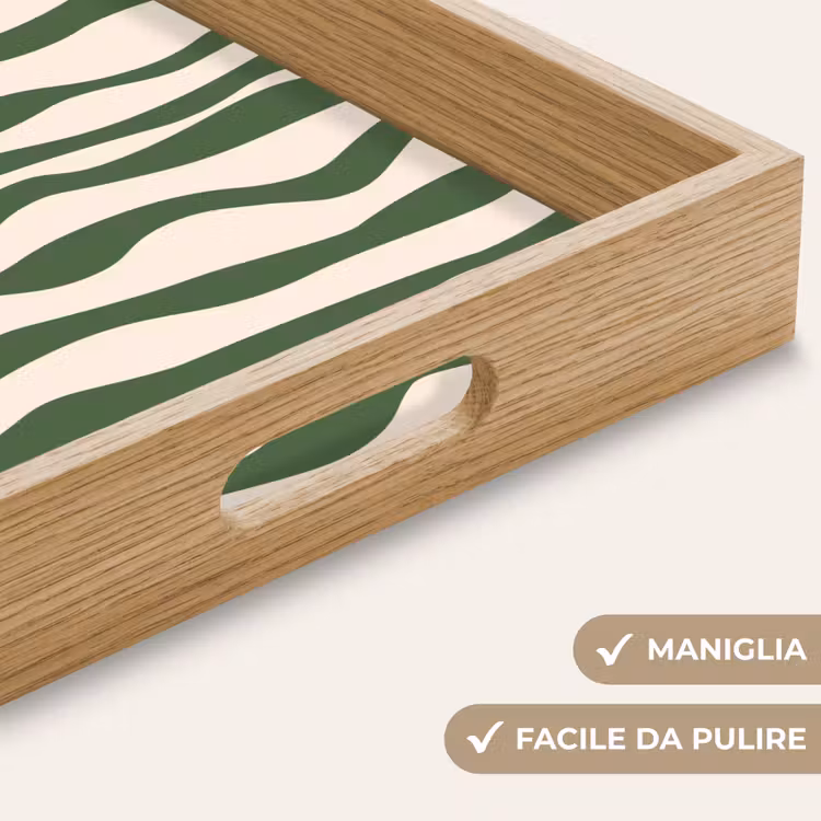 Vassoio - Linee ondulate - Beige - Verde - Strisce - Astratto — 8