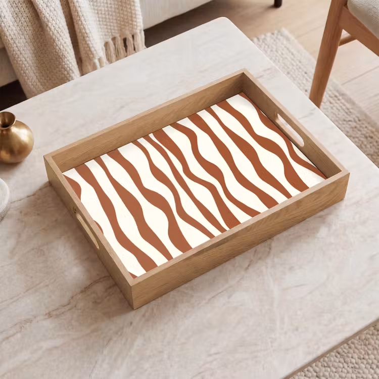 Vassoio - Linee ondulate - Strisce - Beige - Marrone — 2