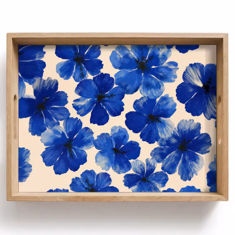 Vassoio - Fiori - Blu - Fantasia - Bianco — 1