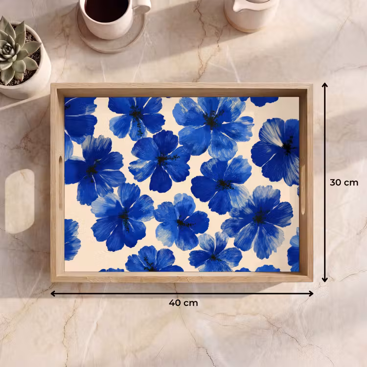 Vassoio - Fiori - Blu - Fantasia - Bianco — 7