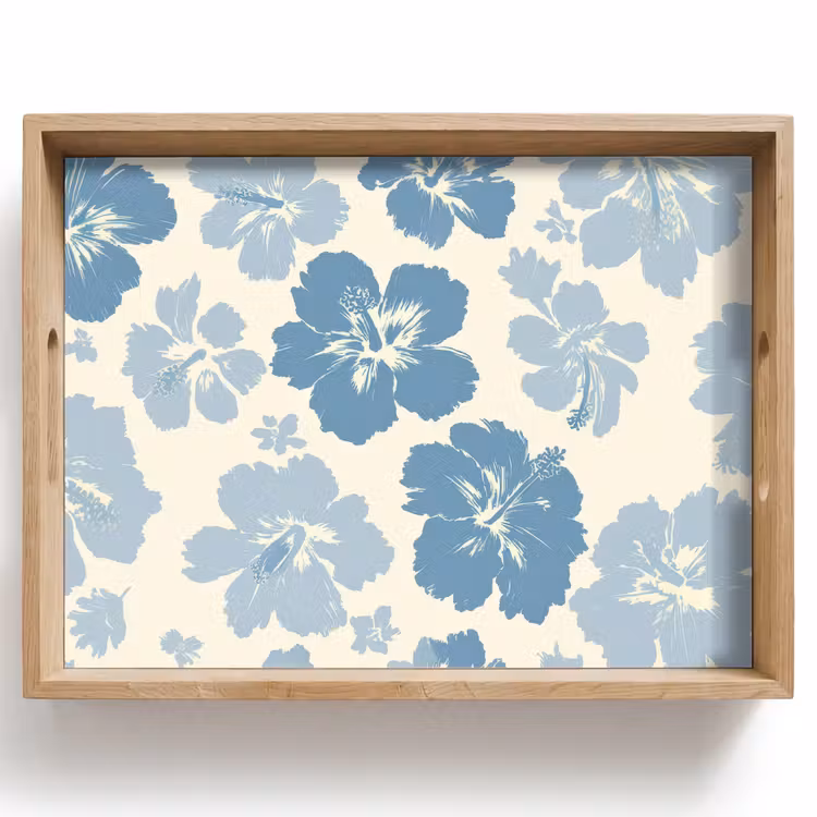 Vassoio - Fiori di ibisco - Blu - Motivo - Tropicale — 1