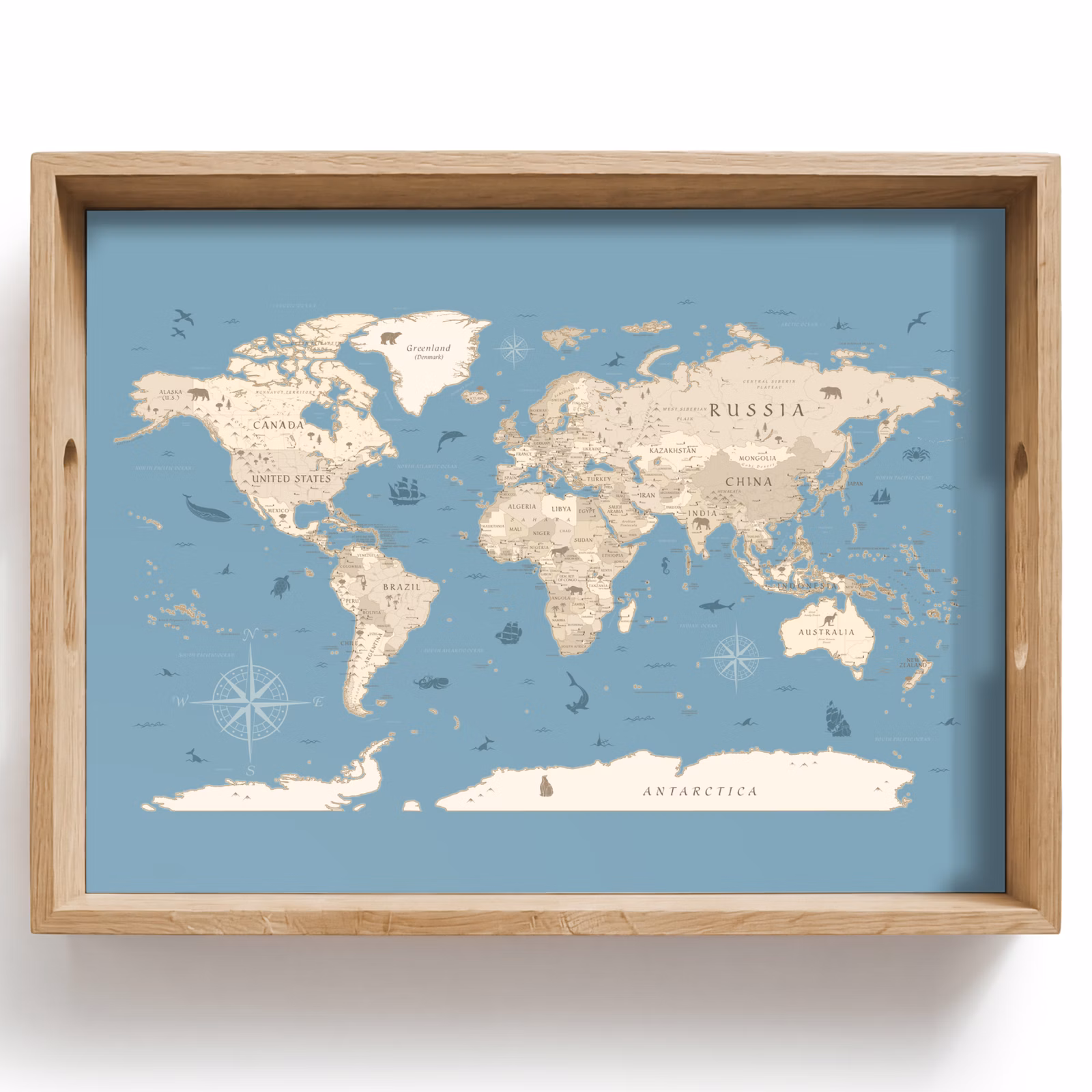 Vassoio - Mappa del mondo - Oceano - Realistico - Blu — 1
