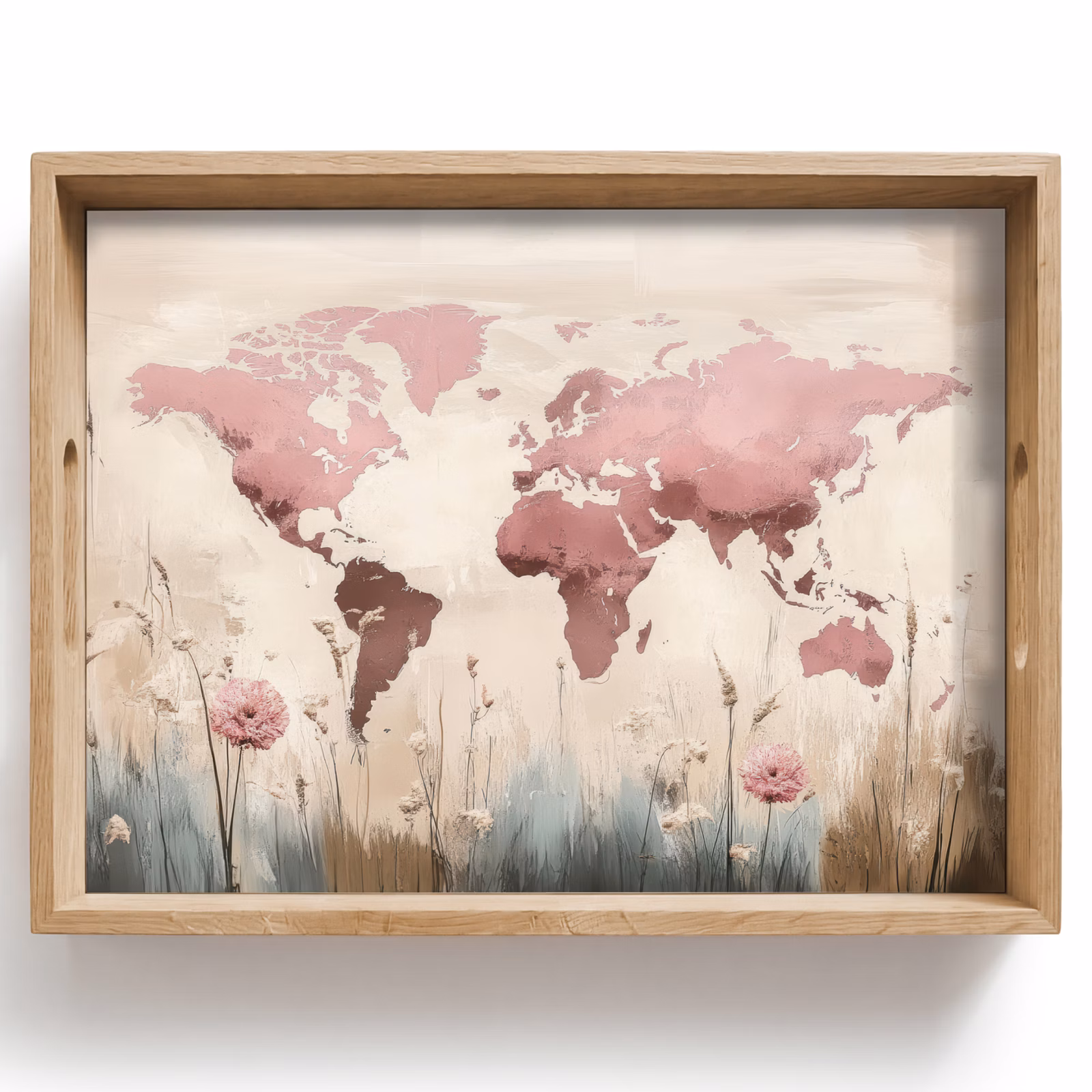 Vassoio - Mappa del mondo - Rosa - Fiori — 1