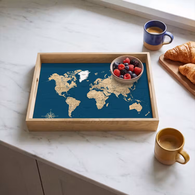 Vassoio - Mappa del mondo - Blu scuro - Beige — 3
