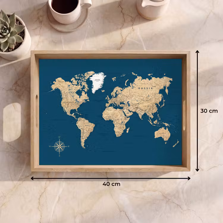Vassoio - Mappa del mondo - Blu scuro - Beige — 7