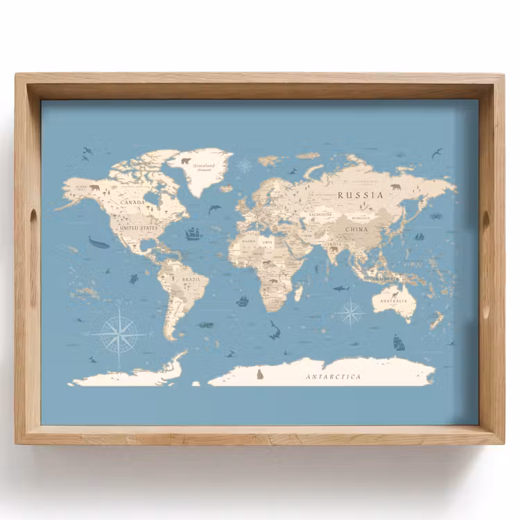 Vassoio - Mappa del mondo - Oceano - Realistico - Blu — 1
