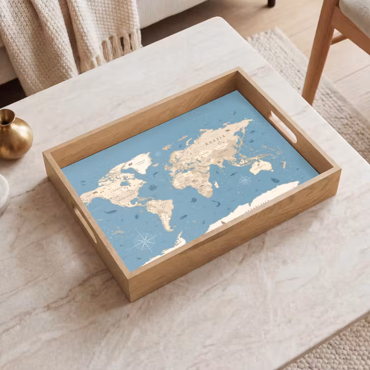 Vassoio - Mappa del mondo - Oceano - Realistico - Blu — 2