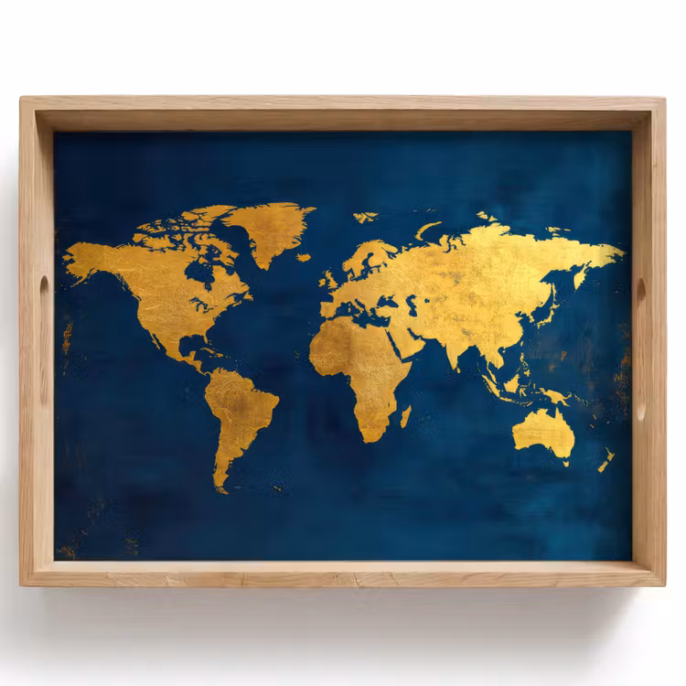 Vassoio - Mappa del mondo - Oro - Blu scuro — 1