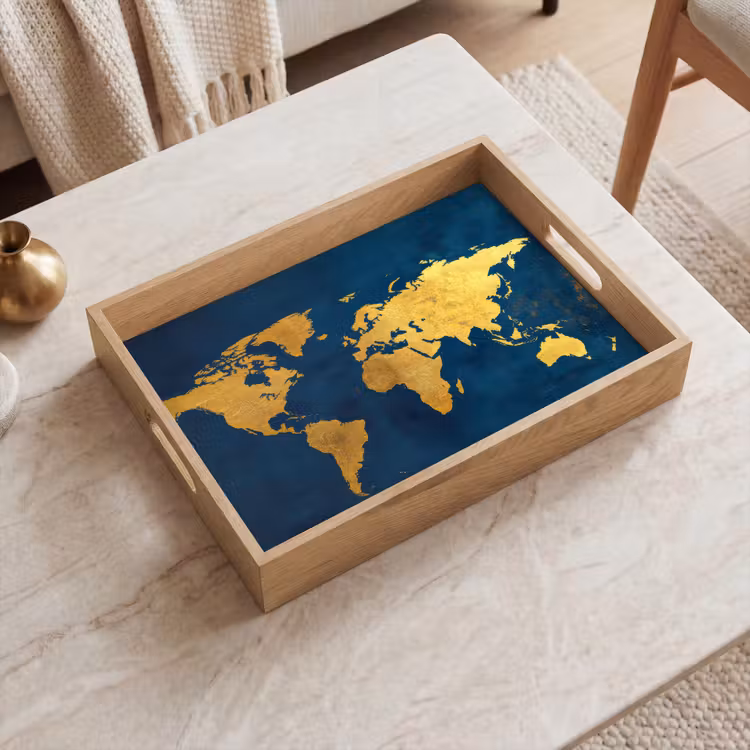 Vassoio - Mappa del mondo - Oro - Blu scuro — 2