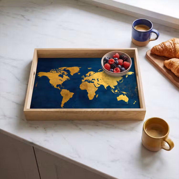 Vassoio - Mappa del mondo - Oro - Blu scuro — 3