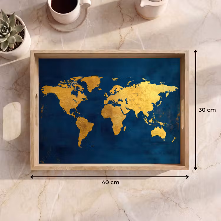 Vassoio - Mappa del mondo - Oro - Blu scuro — 7