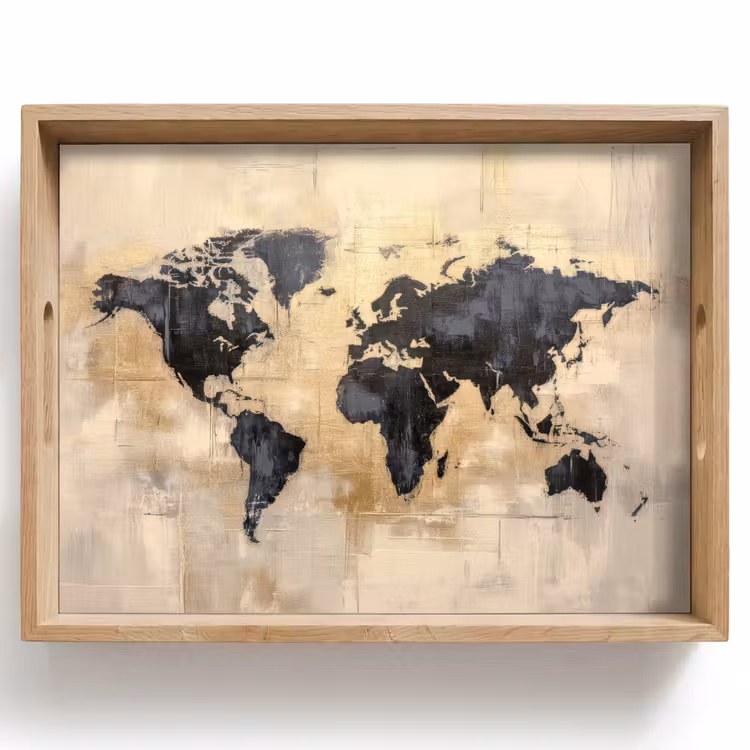 Vassoio - Mappa del mondo - Oro - Nero - Astratto — 1