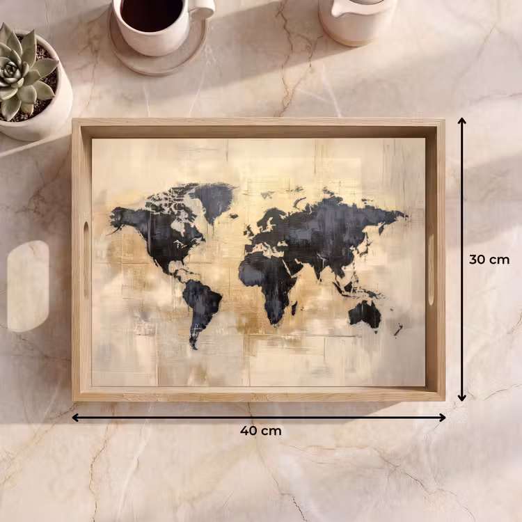 Vassoio - Mappa del mondo - Oro - Nero - Astratto — 7