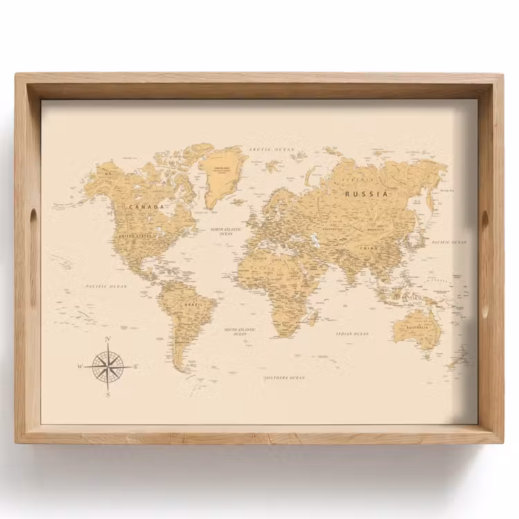 Vassoio - Mappa del mondo - Realistica - Beige — 1