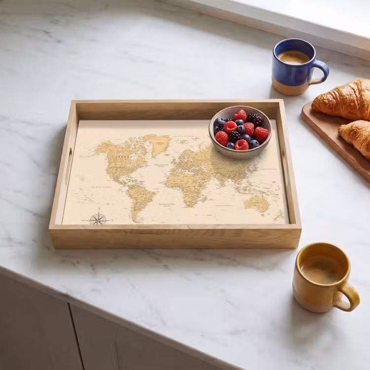 Vassoio - Mappa del mondo - Realistica - Beige — 3