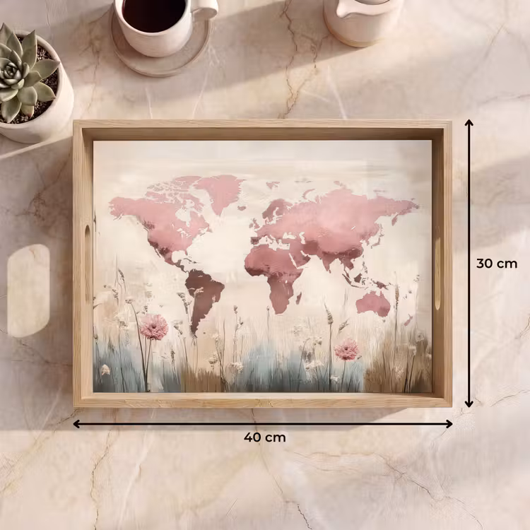 Vassoio - Mappa del mondo - Rosa - Fiori — 7