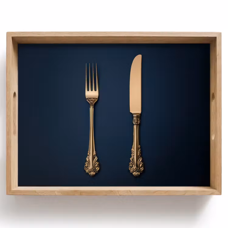 Vassoio - Posate - Blu scuro - Oro — 1