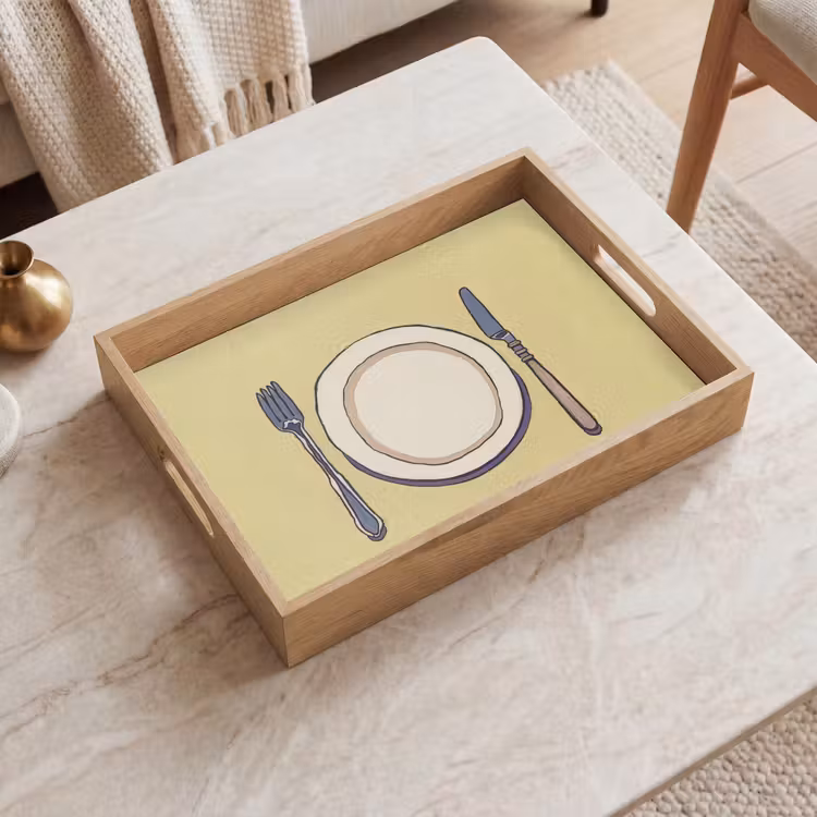 Vassoio - Illustrazione - Piatto - Posate - Beige — 2
