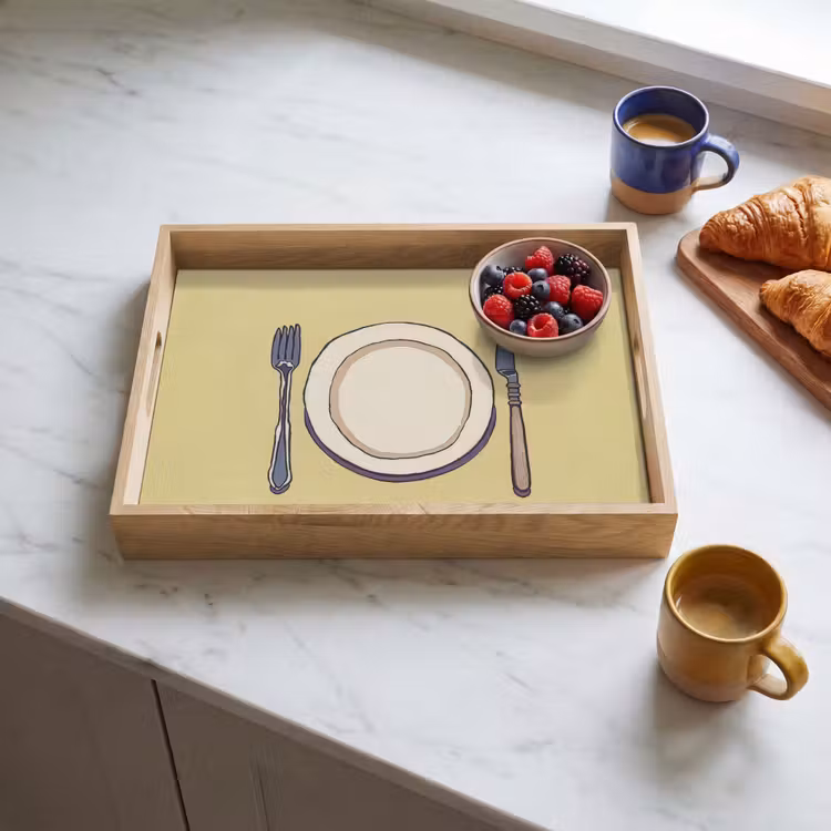 Vassoio - Illustrazione - Piatto - Posate - Beige — 3