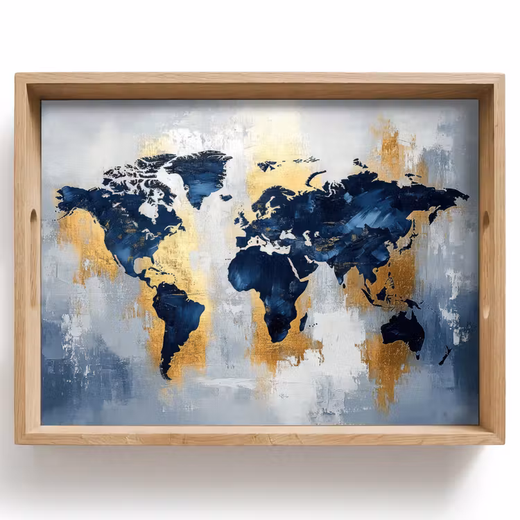 Vassoio - Mappa del mondo - Blu - Astratto — 1