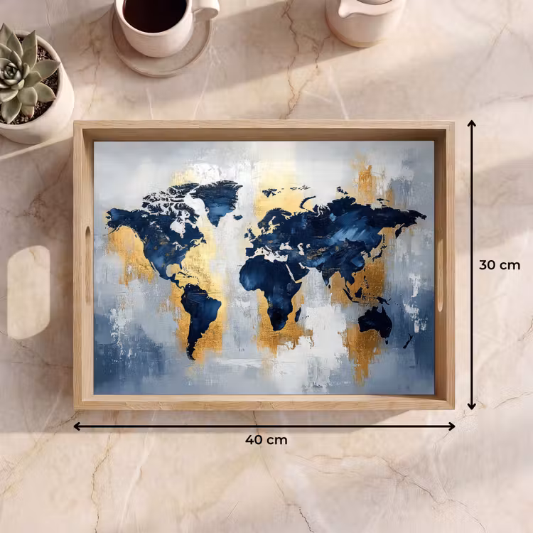 Vassoio - Mappa del mondo - Blu - Astratto — 7