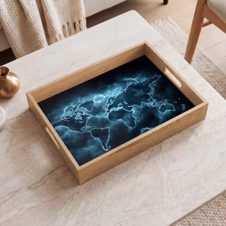 Vassoio - Mappa del mondo - Fulmine - Blu — 2