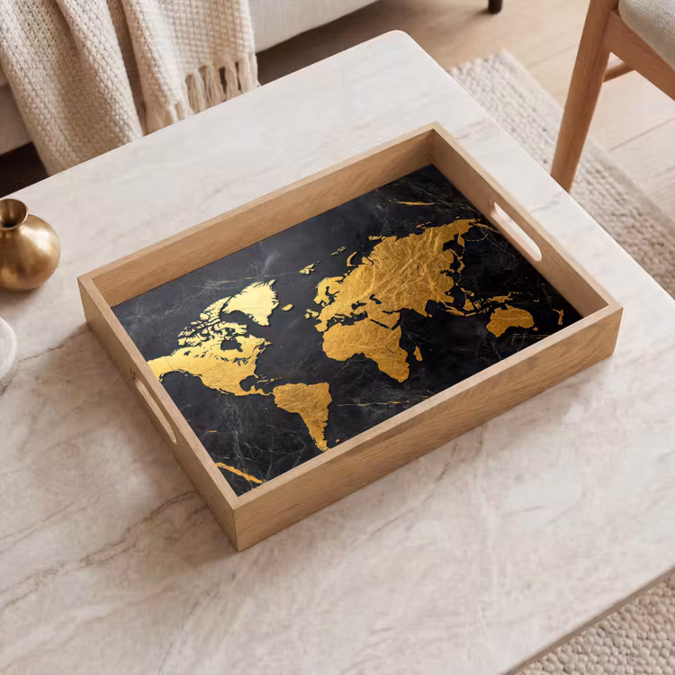 Vassoio - Mappa del mondo - Oro - Marmo — 2