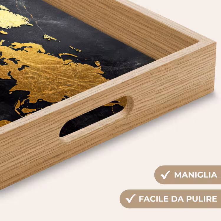 Vassoio - Mappa del mondo - Oro - Marmo — 8