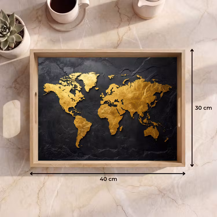 Vassoio - Mappa del mondo - Oro - Pietra — 7