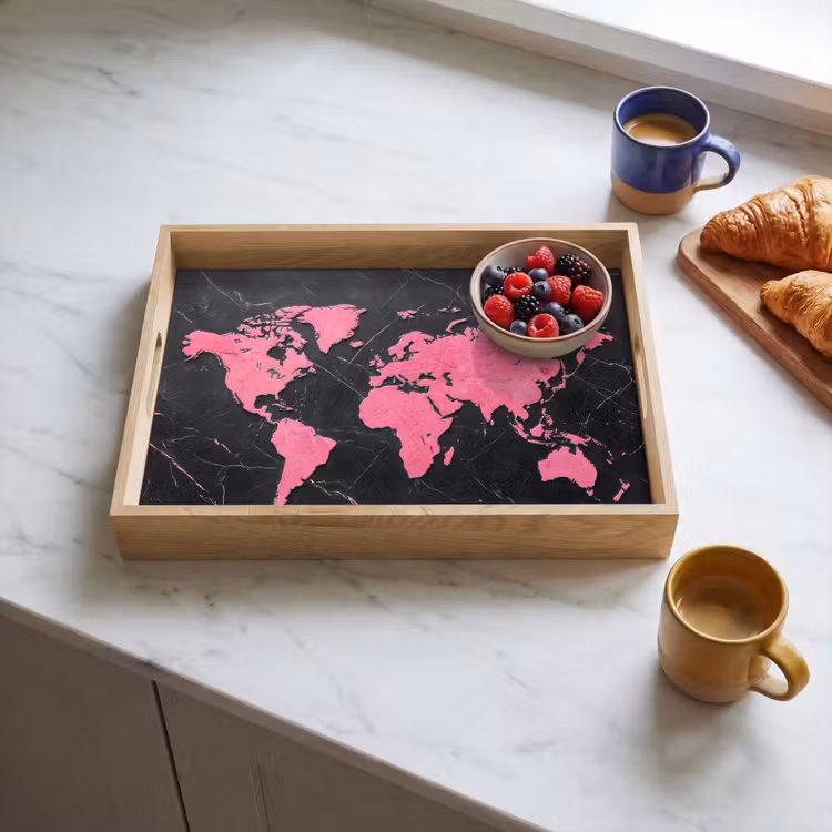 Vassoio - Mappa del mondo - Rosa - Marmo — 3
