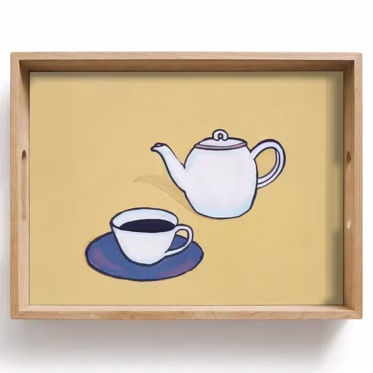 Vassoio - Teiera - Tazza - Beige - Illustrazione — 1