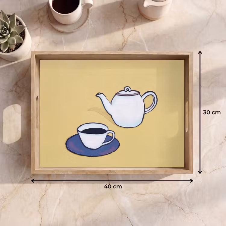Vassoio - Teiera - Tazza - Beige - Illustrazione — 7