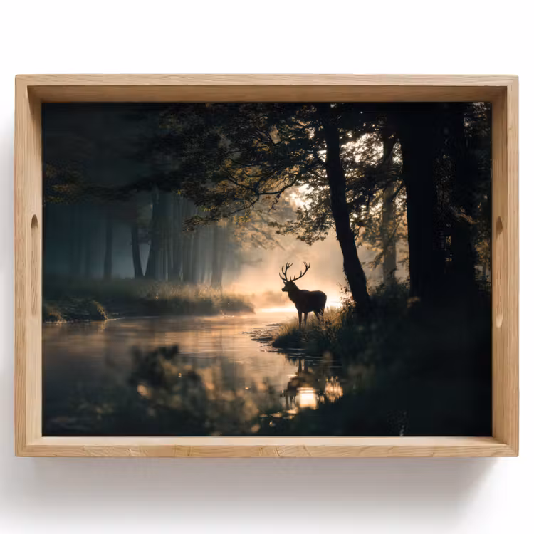 Vassoio - Cervo - Ruscello della foresta - Mistico — 1