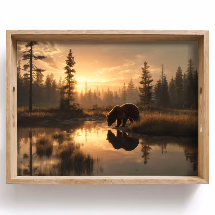 Vassoio - Orso - acqua - foresta - luce del mattino — 1
