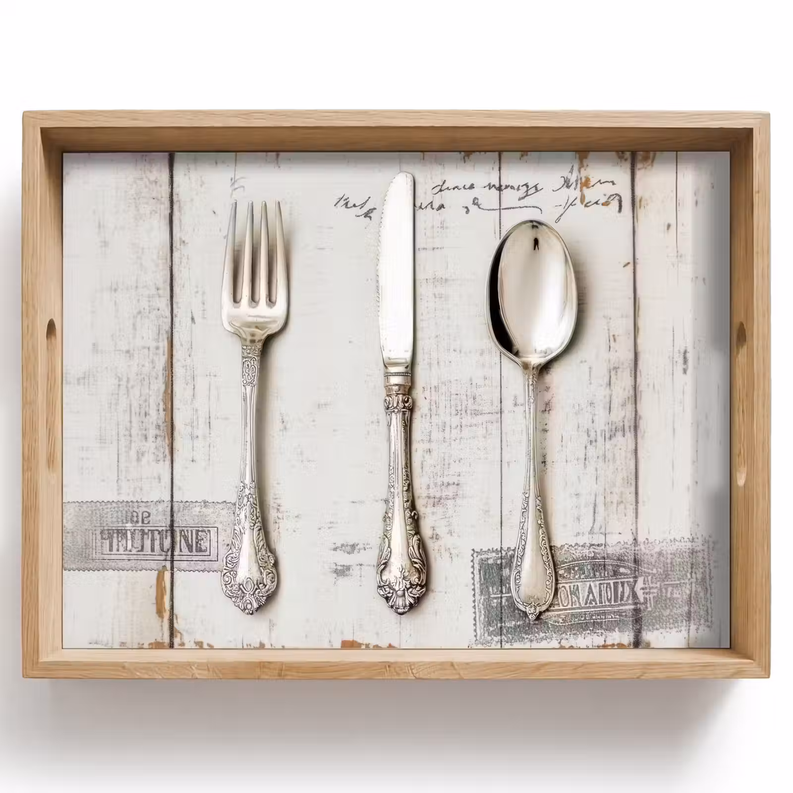 Vassoio - Argento - Posate - Legno — 1